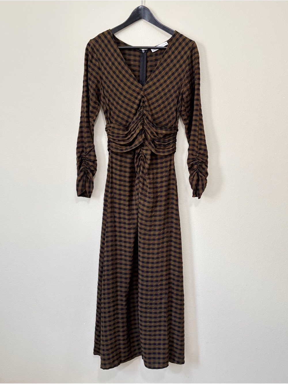 Zara Size Small Green Checkered Gingham Midi Dress